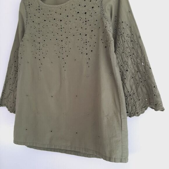 GAP | 100% Cotton Bell Sleeve Eyelet Boho Blouse Scoop Neck Top Green Sz S - Picture 5 of 13